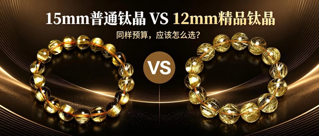 钛晶手链尺寸对比：15mm普通钛晶和12mm精品钛晶
