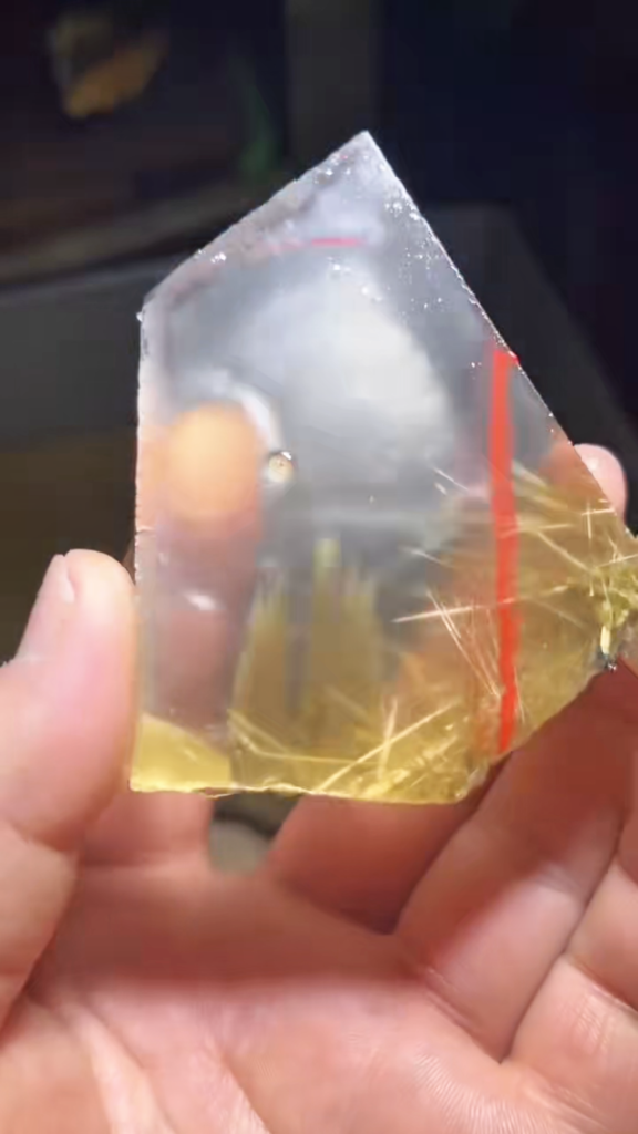 天然金发晶原料晶体与发丝实拍