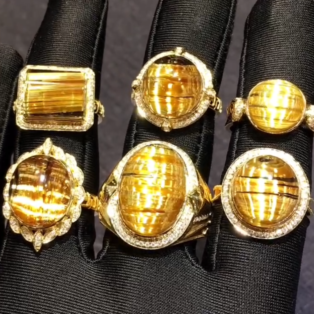 灵漠水晶天然金发晶戒指实拍